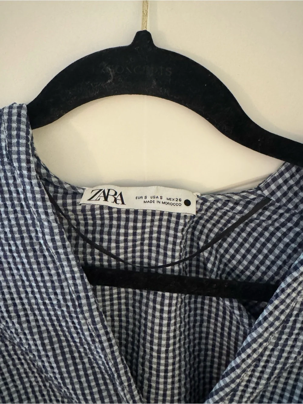 Zara Blue Gingham Ruched V-Neck Peplum Blouse
